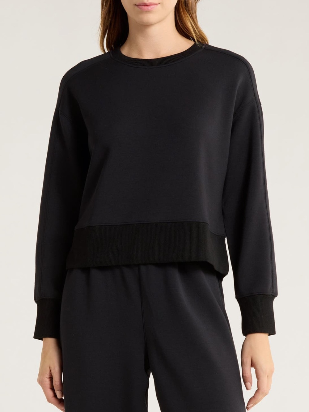 NWT Spanx Air Essentials Luxe Crop Crewneck Sweatshirt Size M Black